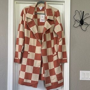 LuLaRoe Laura Rust and Cream Checkerboard Cardigan